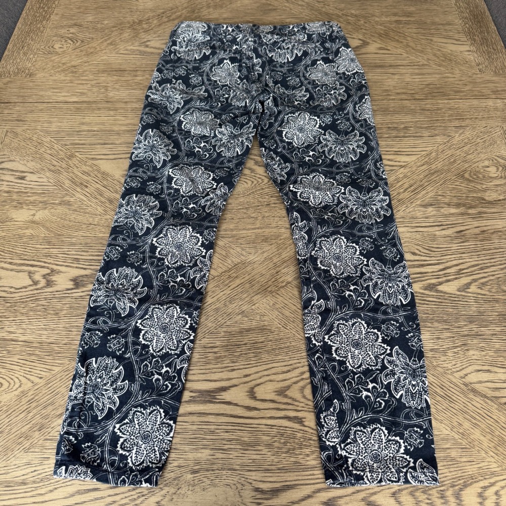 Banana Republic Y2K Floral  Pants Womens 26 Navy White Paisley Slim Stretch